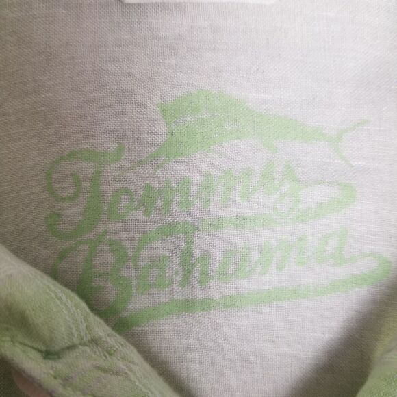 TOMMY BAHAMA Mens M Lime Green Plaid Linen Button-Up Shirt Short-Sleeve beach - Picture 2 of 7